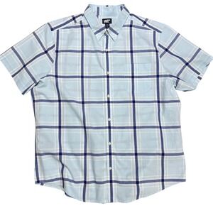 Lands End Mens Short Sleeve Button Up Shirt Blue‎ Plaid Cotton XXL Traditional